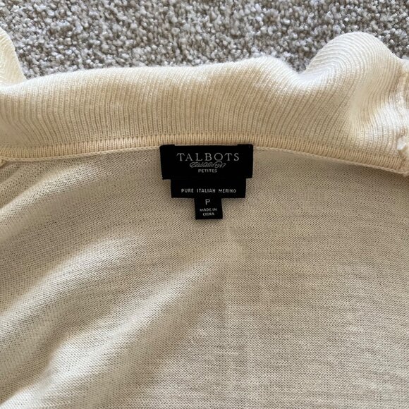 Talbots Pure Italian Merino Wool Cream Ruffle Front Cardigan Sweater Petite S - Picture 5 of 8